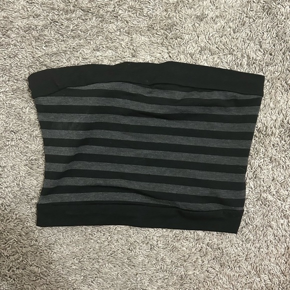 Tops - Black and Gray Striped Tube Top medium